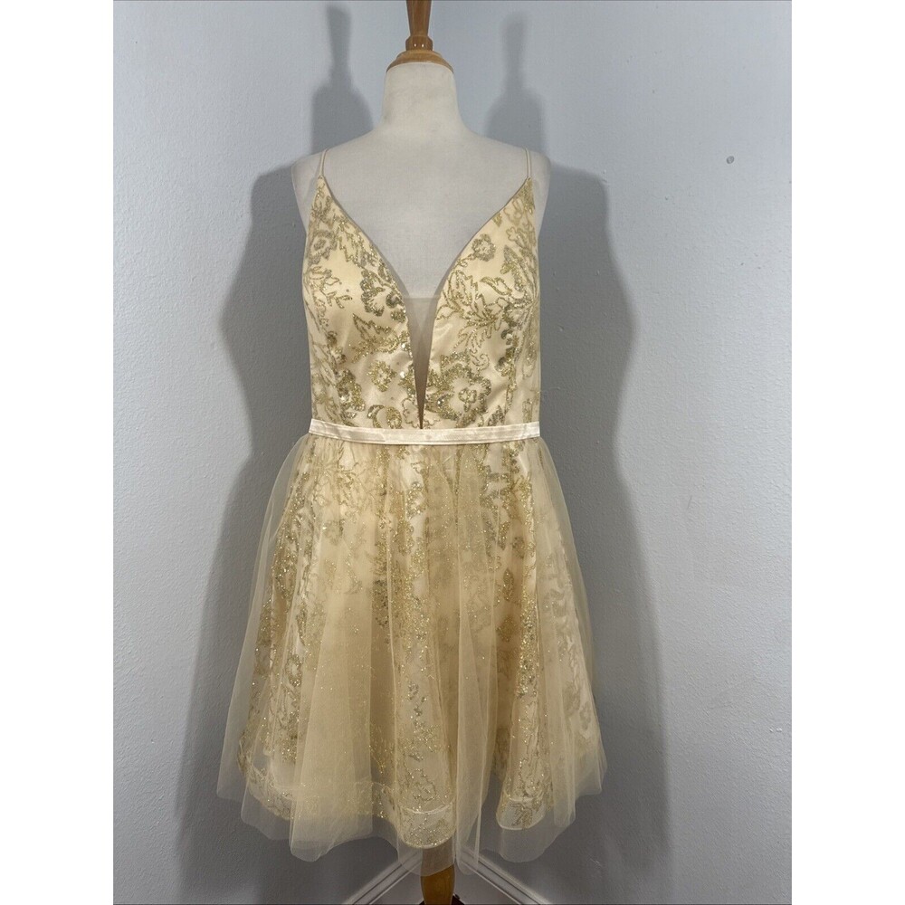 Cindy Collection Dress Women 3XL Champagne Glitter Tulle Mini Prom Formal Y2k‎